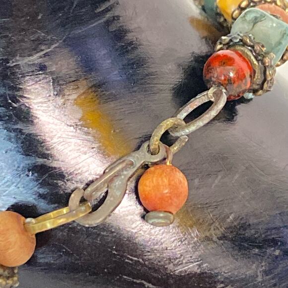 Artisan Bracelet Multicolor Irregular Shaped Stones With Bronze Rondelles - Picture 2 of 10